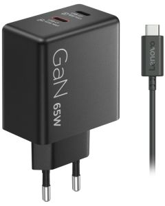 Lenovo Dual USB-C 65W GaN Charger, black