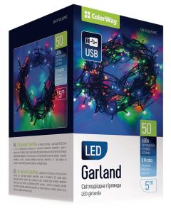 COLORWAY LED řetěz/ vnitřní / 50 LED / délka 5m / více barevný/ 8 funkcí/ napájení USB