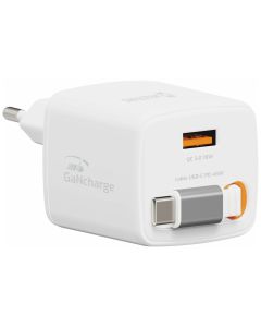 Swissten Síťový Adaptér Slidecharge GaN 45W, 1x USB-A 18W Se Zatahovacím USB-C Kabelem 0,75m Bílý
