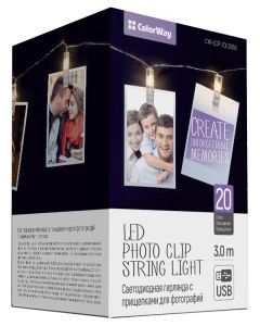 COLORWAY LED fotokolíčky / 20 LED / délka 3 m / teplá bílá/ napájení USB