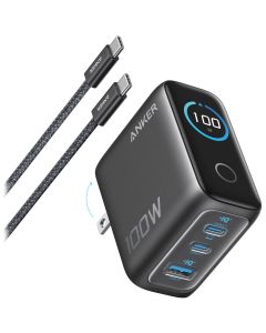 Anker Prime nabíječka/ 100W/ 2x USB-C/ USB/ displej/ šedá + USB-C kabel