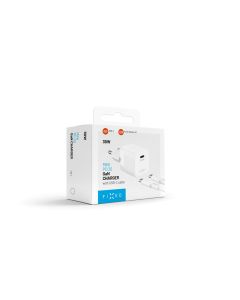 Set síťové GaN nabíječky FIXED Mini s USB-C výstupem a USB-C/USB-C kabelu, podpora PD, 1,2 metr, 30W, bílý