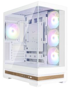 Zalman skříň P40 Namu / midT/ 4x120mm ARGB fan / 2xUSB 3.0 / USB-C / panoramatická / dřevěné doplňky / bílá