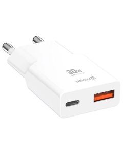 Swissten tenký síťový adaptér GaN USB-C + USB-A 30w bílý