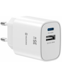 Swissten Síťový Adaptér Edge GaN 1x USB-C PD 35W + 1x USB-A 18W QC Bílý