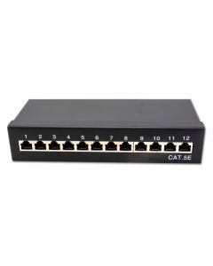 XtendLan Patch panel s možností umístit do 10" racku, 12 portů, 1U, Cat5e, STP, LSA, s krytem, černý