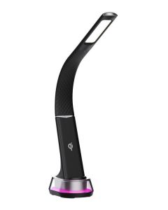IMMAX LED stolní lampička CORELLA/ Qi nabíjení/ 7W/ 5V/2,1 A/ RGB podsvícení/ stmívatelná/ USB/ černá + stříbrné prvky