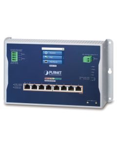 Planet WGS-5225-8UP2SV plochý L3 switch, 8x1Gb, 2x2.5Gb SFP, PoE 95/720W, 48-54VDC, -20~70°C, IP30, fanless, touch LCD