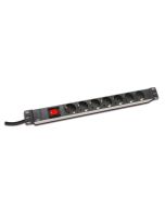 DIGITUS 19" PDU, 1U hliník, SCHUKO -> 7x CEE 7/4, vypínač