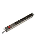 DIGITUS 1U hliníkový PDU, stojanový, 7x bezpečnostní vývod 16A zástrčka, 250VAC 50/60 Hz, vypínač, přepěťová ochrana