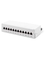 DIGITUS Desktop CAT 6A, patch panel, stíněné třídy EA, 12 portů RJ45, 8P8C, LSA, šedá RAL 7035