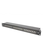 DIGITUS CAT 6A Patch Panel, stíněný, 1U, 24 portů, 8P8C, černy RAL 9005, 483 mm (19 ") / 482,6x44x109