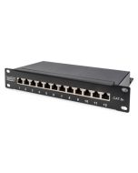 DIGITUS CAT 6A Patch Panel, stíněný, 12-portové pole se štítkem, 1U, 10 "montáž do stojanu, černá RAL 9005